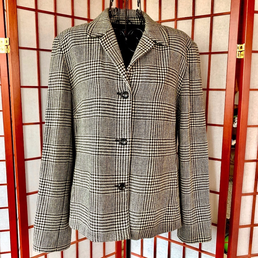 Rafaella Wool Blend Plaid Houndstooth Blazer - Picture 1 of 6